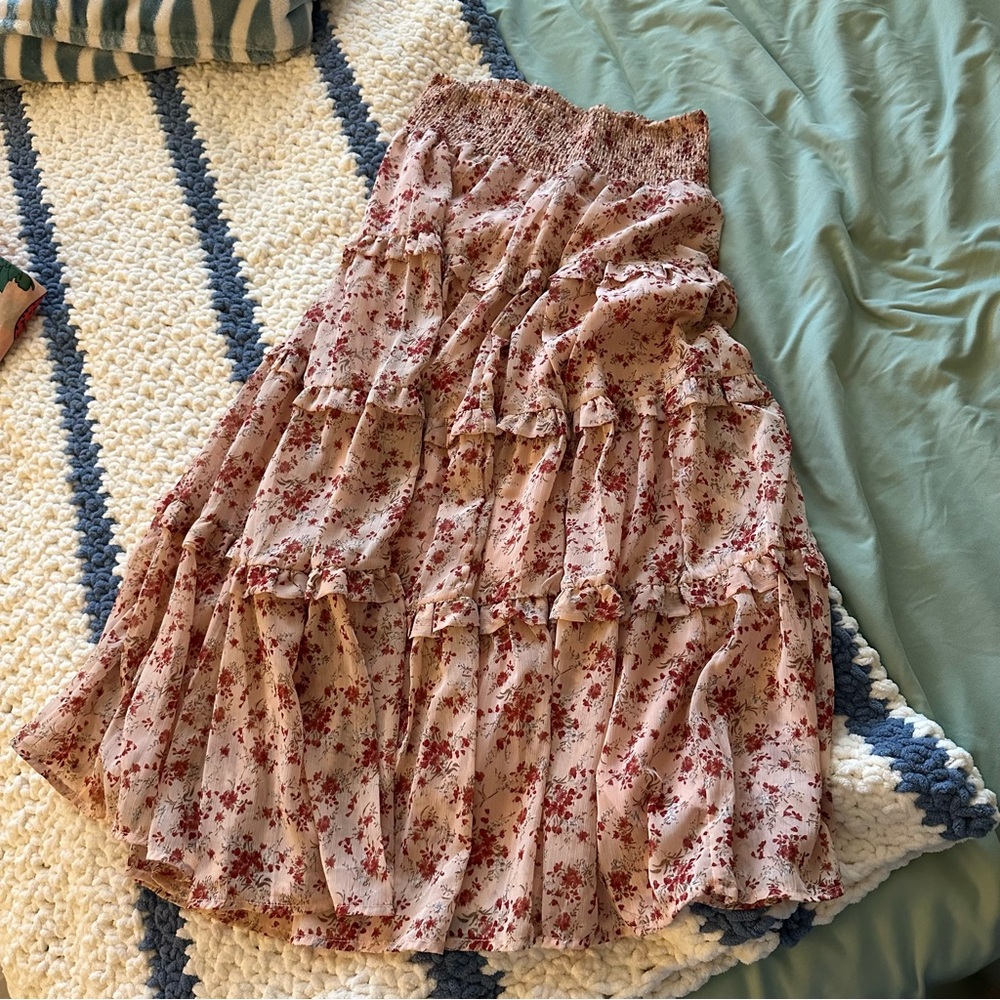 Spring Floral Print Maxi Skirt